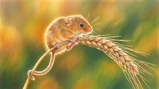 Colored Pencil Drawing of Harvest Mouse