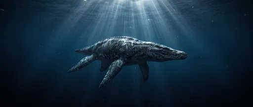 Prehistoric Liopleurodon Swimming in Deep Ocean