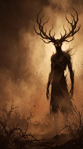 Shadow Demon with Antlers in Dust Haze