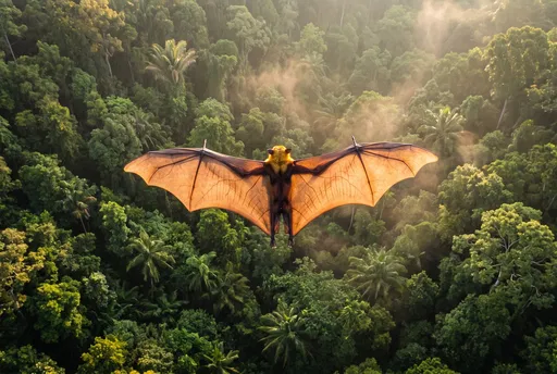 Flying Fox Soaring Over Rainforest Canopy