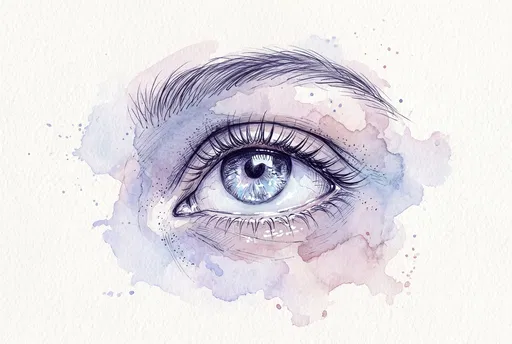 Watercolor and Ink Upward-Gazing Eye Illustration