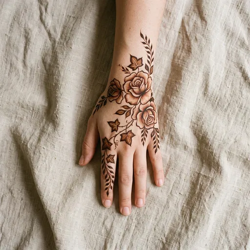 Floral Henna Design on Woman's Hand