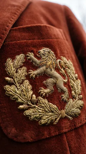 Gold Embroidered Lion Crest on Velvet Blazer