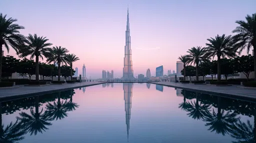 Burj Khalifa Reflection Pool at Dawn