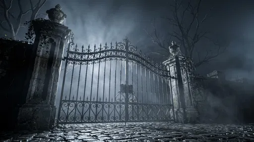 Spooky Victorian Wrought-Iron Gate in Fog