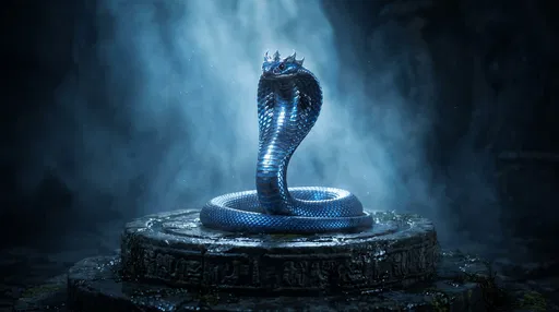 Metallic Blue Royal Cobra on Stone Altar