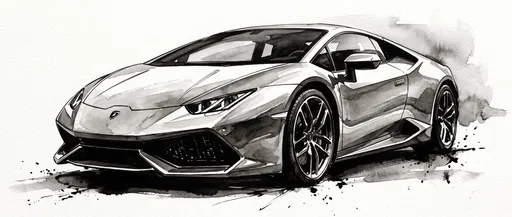 Monochrome Watercolor Sports Car Illustration