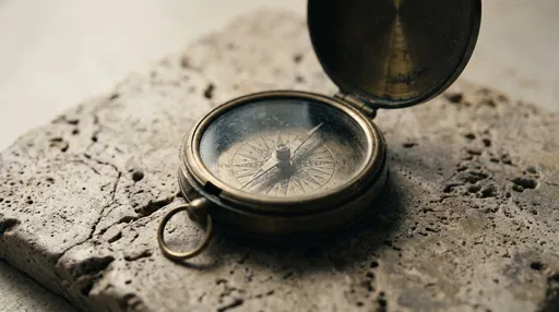 Tarnished Brass Compass on Travertine Slab