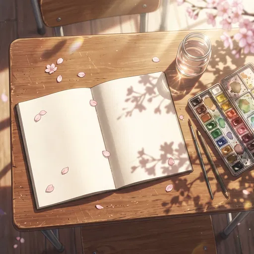 Anime School Desk With Sketchbook