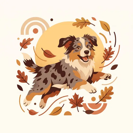 Australian Shepherd Puppy Leaping in Autumn Leaves