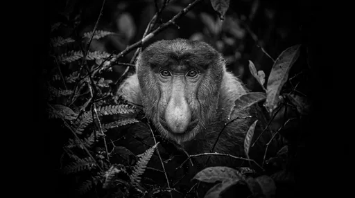 Monochrome Portrait of Proboscis Monkey
