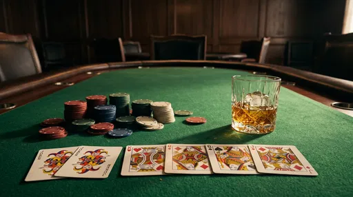 Poker Table With Cards and Whiskey