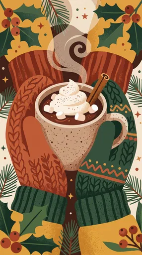 Cozy Mittens Holding Hot Cocoa Illustration