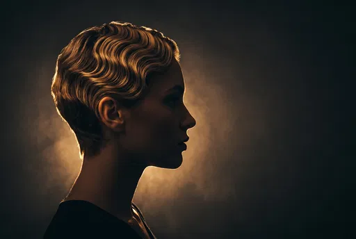 Backlit Woman Profile With Finger Wave Pixie