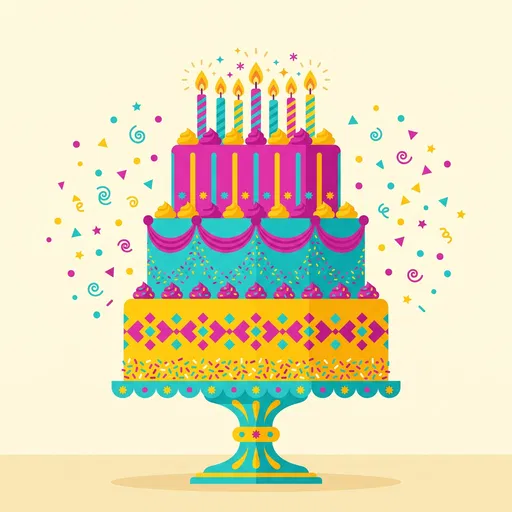 Colorful Three-Tiered Birthday Cake Illustration