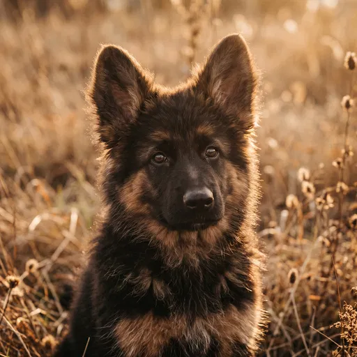 Fluffy German Shepherd Puppy in Golden Hour