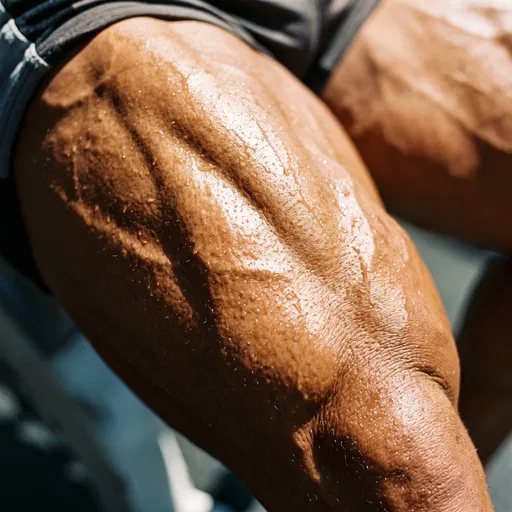 Close-Up of Sweaty Muscular Quadriceps