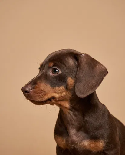 Chocolate Dachshund Puppy Studio Portrait
