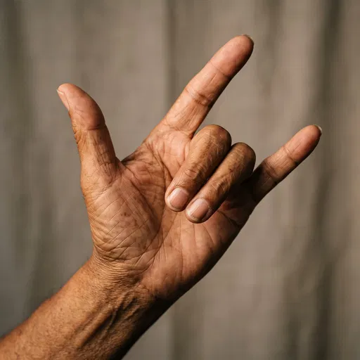 Weathered Hand Making I Love You Sign