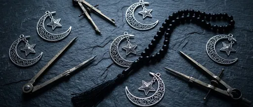 Silver Crescent Ornaments and Prayer Beads