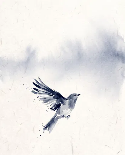 Indigo Ink Wash Bird in Flight