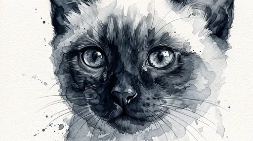 Watercolor Portrait of a Siamese Kitten
