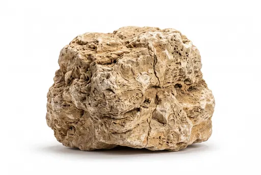 Rough Beige Travertine Boulder on White