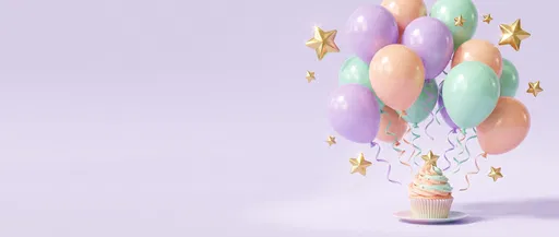 Pastel Cupcake and Balloons Birthday Banner