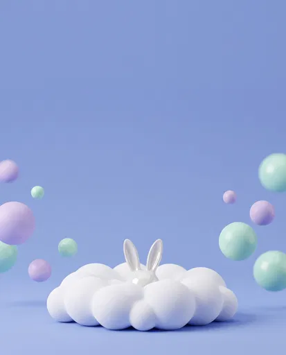 Minimal Pastel 3D Easter Bunny Cloud Background