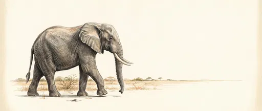 Colored Pencil African Elephant Walking Profile