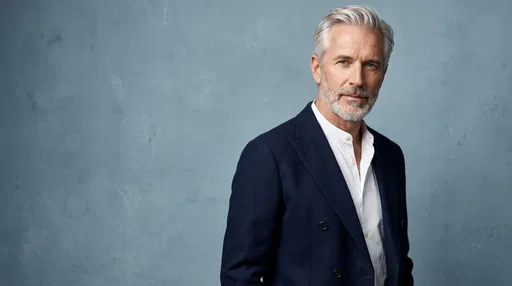 Mature Silver-Haired Man in Navy Blazer