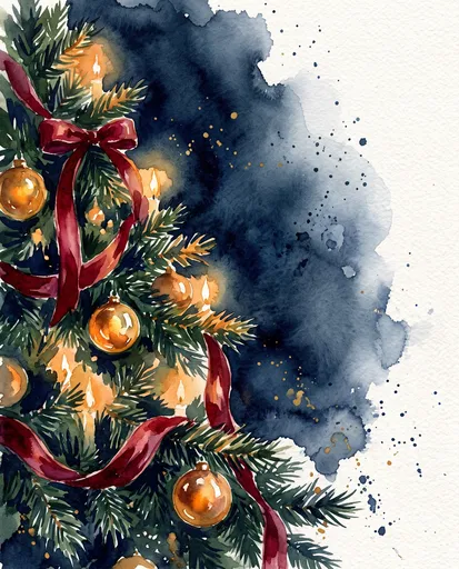 Watercolor Christmas Tree Corner Background
