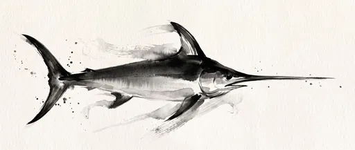 Monochrome Ink Wash Swordfish Illustration