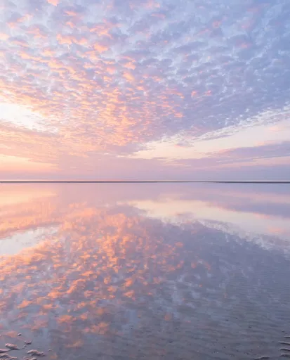 Pastel Sunset Reflected on Calm Ocean