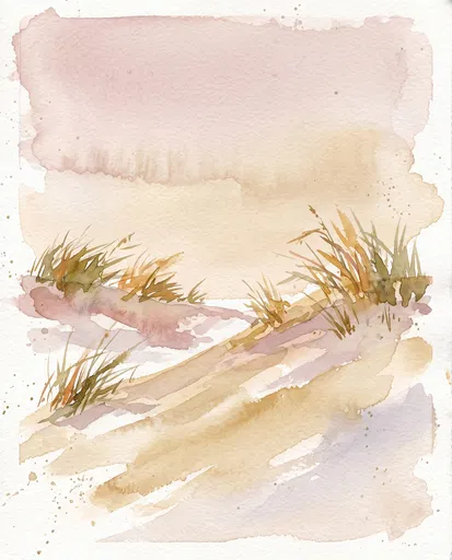 Watercolor Coastal Sand Dunes and Grass