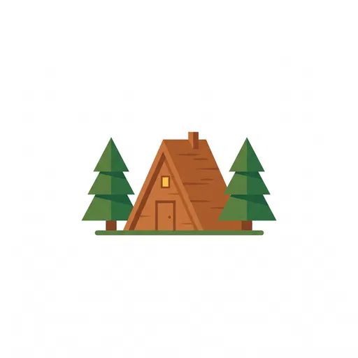 Flat Vector A-Frame Cabin and Pine Trees