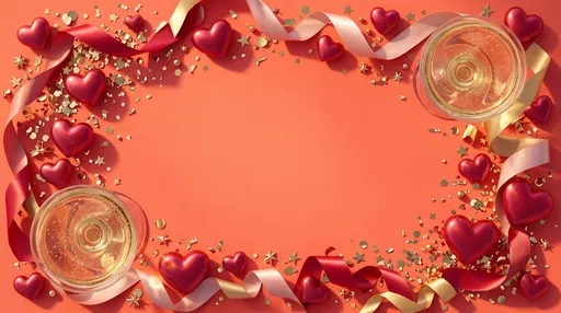 Festive Heart and Champagne Border on Coral