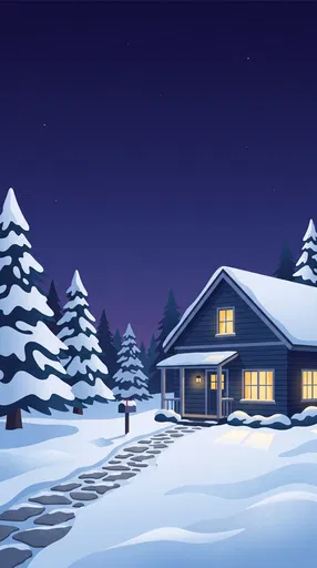 Snowy Winter House at Night Illustration