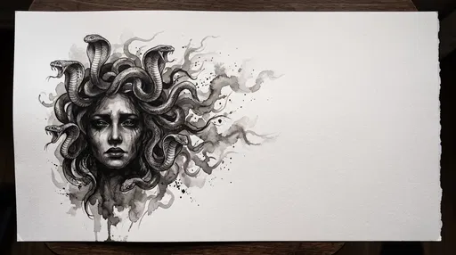 Monochrome Medusa Ink Wash Illustration