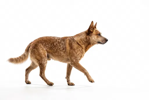 Red Heeler Walking on White Background