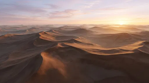 Golden Sunrise Over Desert Sand Dunes
