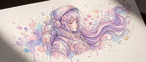 Watercolor Anime Astronaut Girl Illustration