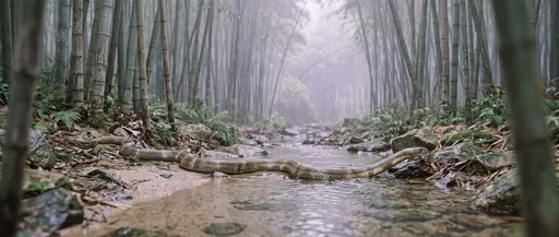 King Cobra Crossing Misty Bamboo Stream