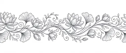 Monochrome Lotus and Ginkgo Floral Border