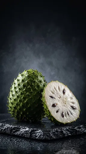 Fresh Soursop Fruit on Wet Slate