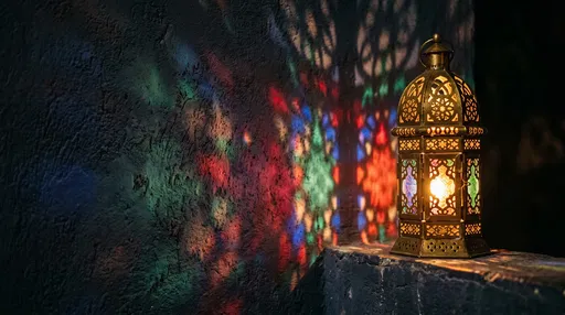 Glowing Brass Lantern With Colorful Projections