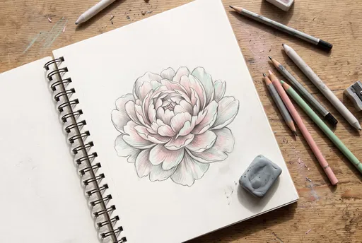 Peony Sketch in Spiral Notebook
