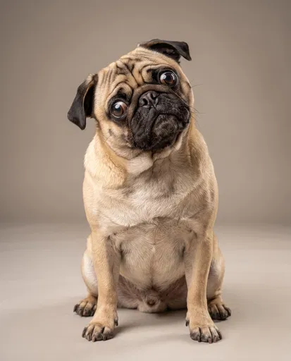 Funny Pug Tilting Head in Studio