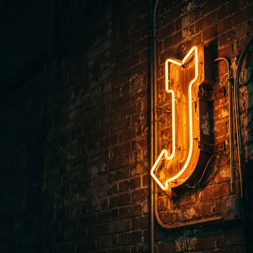 Vintage Amber Neon Arrow on Brick Wall