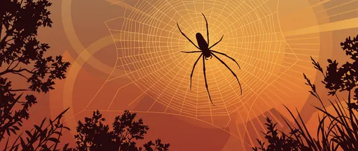Spider Silhouette on Golden Web at Sunset